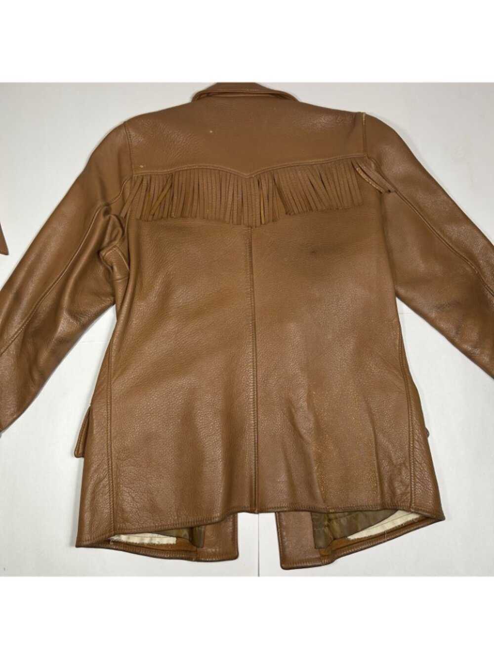 VTG 70s Women Brown Fringe Soft Leather Jacket Belted Lined Sz M ? Flaw Read - Picture 14 of 16